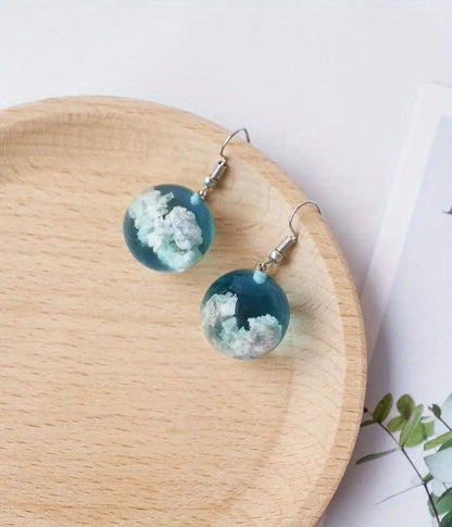 Blue Sky Cloud Design Bead Dangle Earrings Elegant Simple Style Trendy Holiday Ear Ornaments - SS69