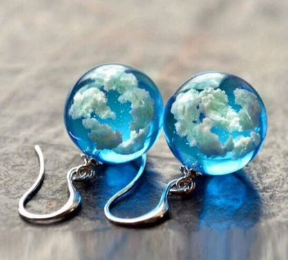 Blue Sky Cloud Design Bead Dangle Earrings Elegant Simple Style Trendy Holiday Ear Ornaments - SS69