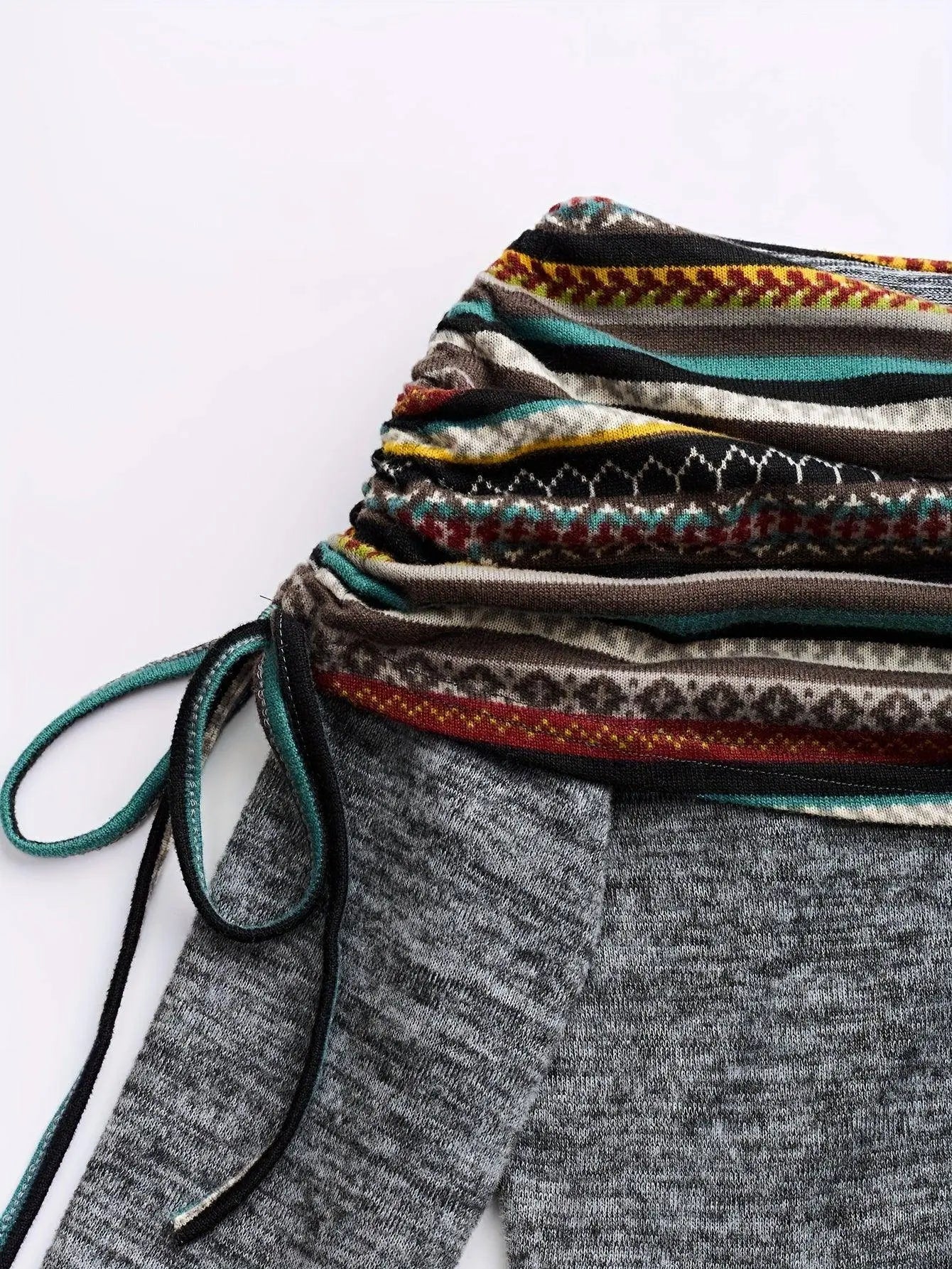 Boho Chic Plus Size Women's Dress - Geometric Print, Long Sleeve, Boat Neck with Adjustable Drawstring, Stretch Fabric, Perfect for Casual Wear & Special Occasions SS69