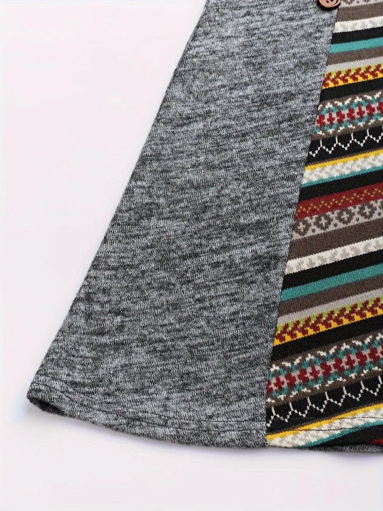 Boho Chic Plus Size Women's Dress - Geometric Print, Long Sleeve, Boat Neck with Adjustable Drawstring, Stretch Fabric, Perfect for Casual Wear & Special Occasions SS69