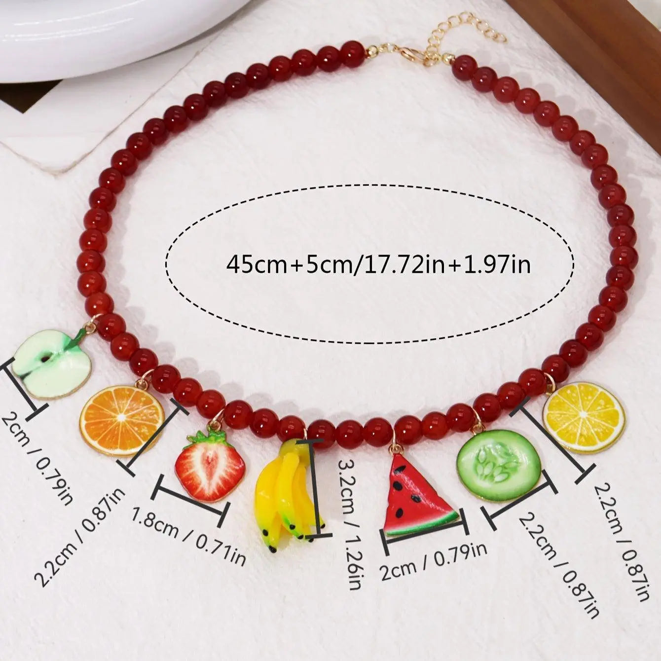Boho Vacation Style Beaded Pendant Necklaces with Fruit, Heart, Teacup, Teapot, Bread SS69