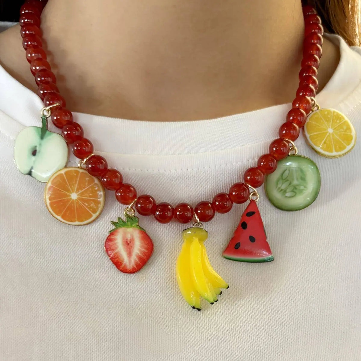 Boho Vacation Style Beaded Pendant Necklaces with Fruit, Heart, Teacup, Teapot, Bread SS69