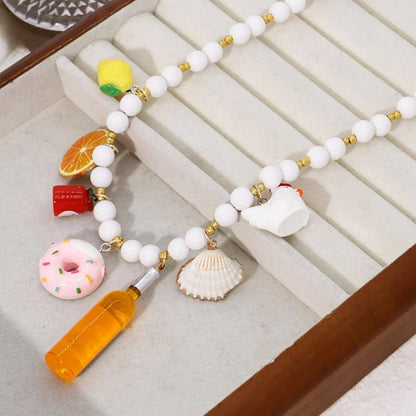 Boho Vacation Style Beaded Pendant Necklaces with Fruit, Heart, Teacup, Teapot, Bread SS69