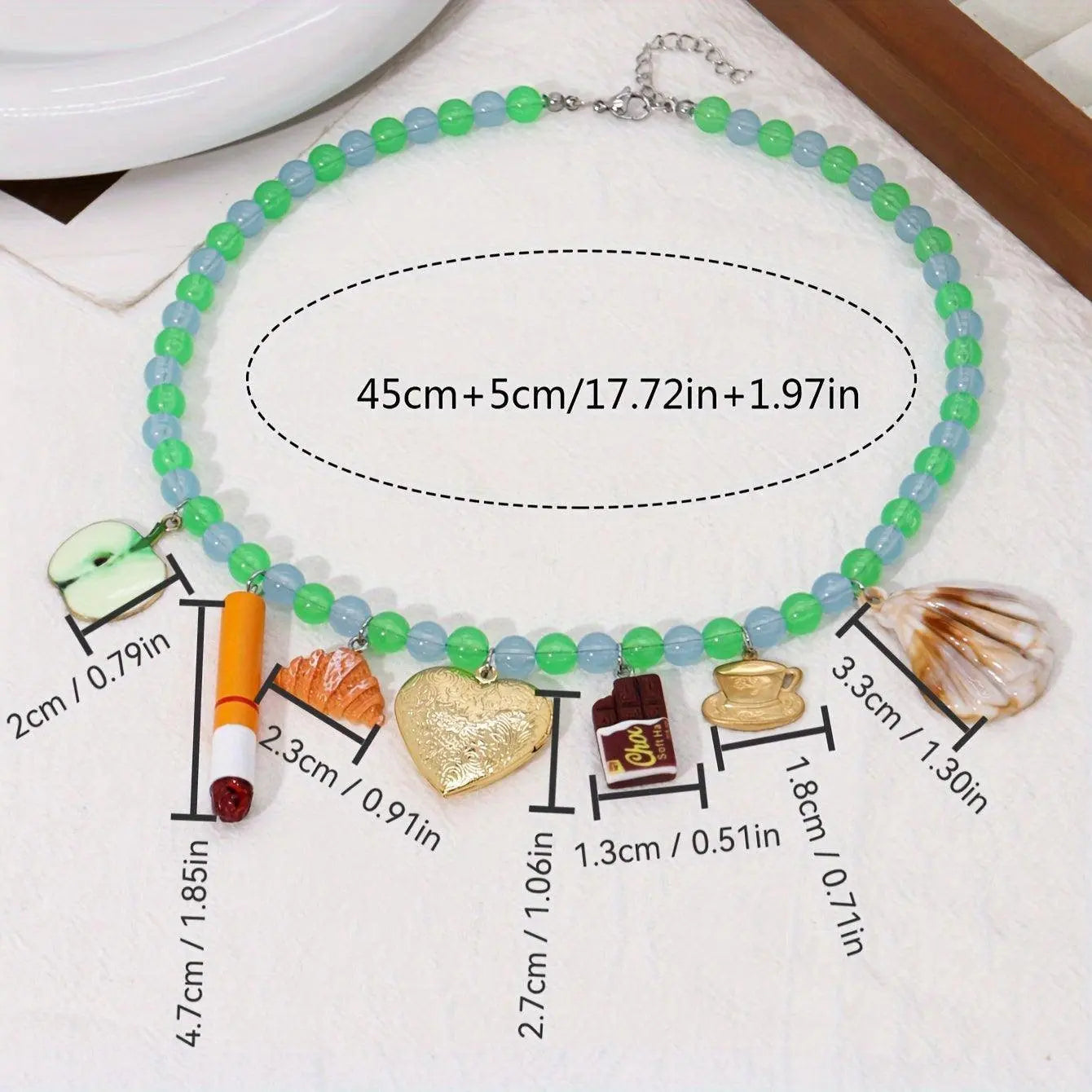 Boho Vacation Style Beaded Pendant Necklaces with Fruit, Heart, Teacup, Teapot, Bread SS69