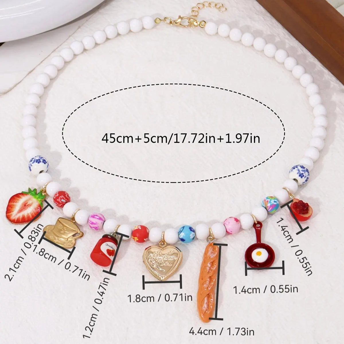 Boho Vacation Style Beaded Pendant Necklaces with Fruit, Heart, Teacup, Teapot, Bread SS69