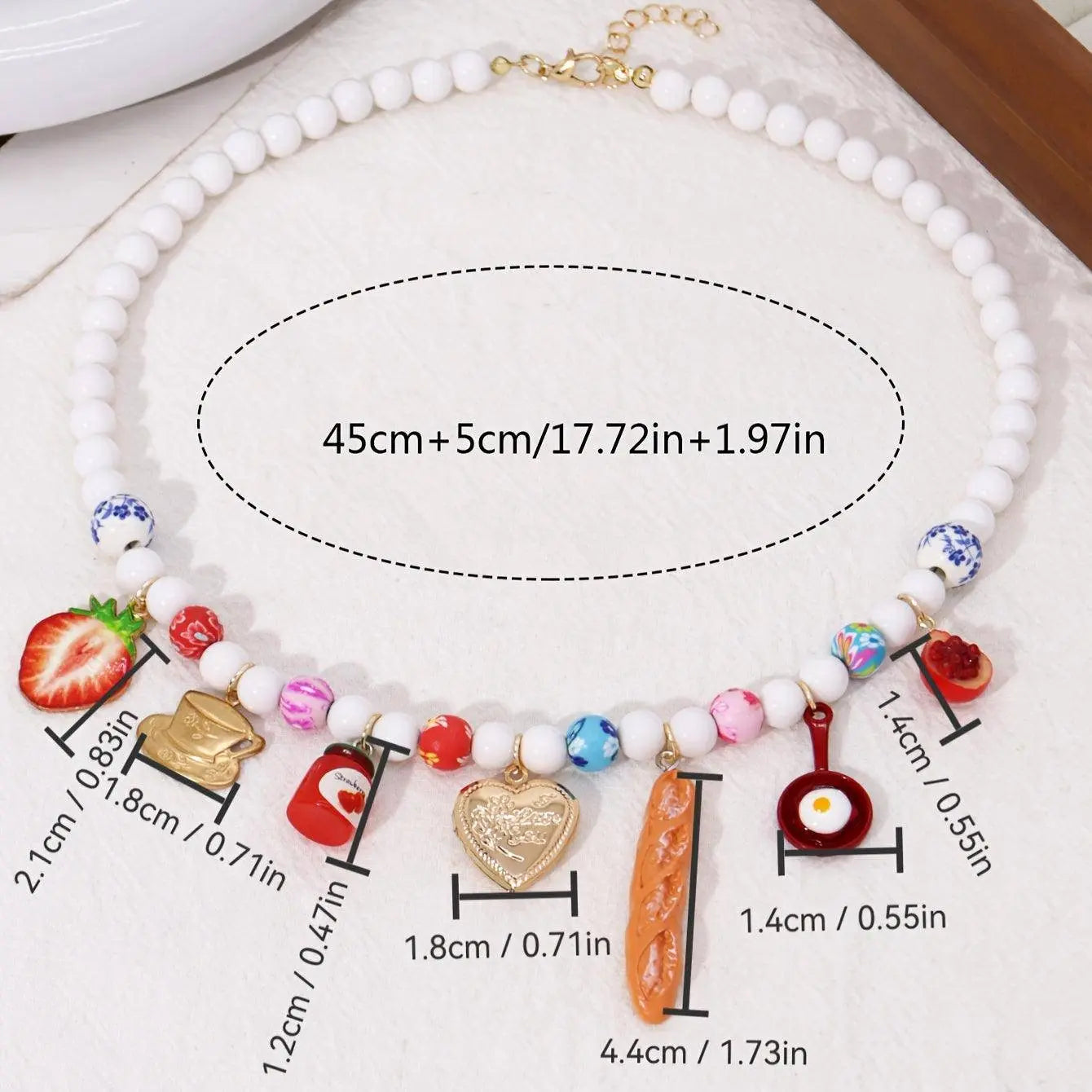 Boho Vacation Style Beaded Pendant Necklaces with Fruit, Heart, Teacup, Teapot, Bread SS69