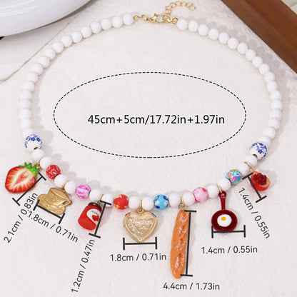 Boho Vacation Style Beaded Pendant Necklaces with Fruit, Heart, Teacup, Teapot, Bread SS69