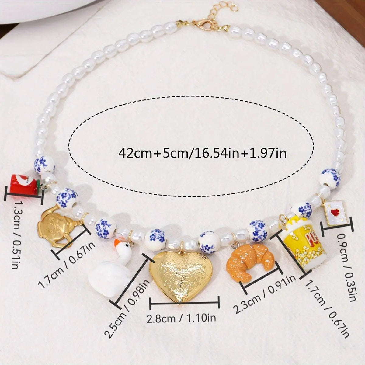 Boho Vacation Style Beaded Pendant Necklaces with Fruit, Heart, Teacup, Teapot, Bread SS69