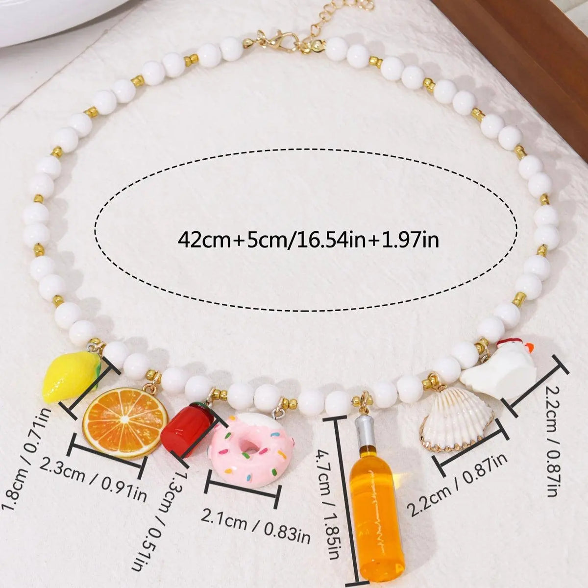 Boho Vacation Style Beaded Pendant Necklaces with Fruit, Heart, Teacup, Teapot, Bread SS69