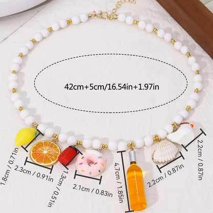 Boho Vacation Style Beaded Pendant Necklaces with Fruit, Heart, Teacup, Teapot, Bread SS69