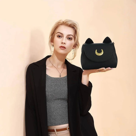 Borsa a Tracolla Da Donna Borse a Spalla Kawaii Forma Di Gatto Carino Borsa a Tracolla Borse Casual Pelle Sintetica (Nero) - SS69