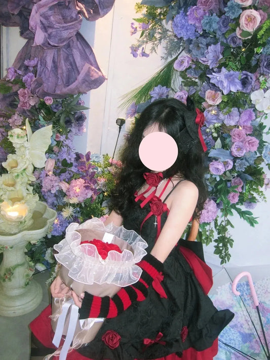 COALFELL Vintage Blue Gothic Lolita Jsk Dress Women Elegant Rose Ruffles Bow Princess Dresses Halloween Girls Tea Party Dress SS69