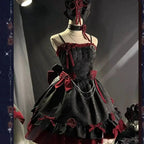 COALFELL Vintage Blue Gothic Lolita Jsk Dress Women Elegant Rose Ruffles Bow Princess Dresses Halloween Girls Tea Party Dress SS69