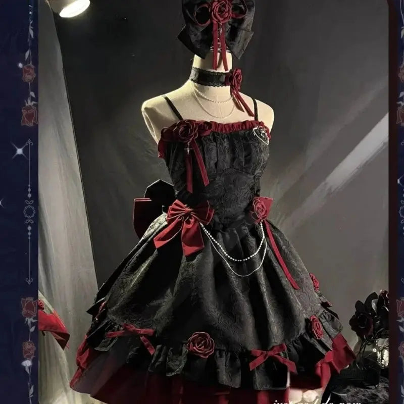 COALFELL Vintage Blue Gothic Lolita Jsk Dress Women Elegant Rose Ruffles Bow Princess Dresses Halloween Girls Tea Party Dress SS69