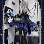 COALFELL Vintage Blue Gothic Lolita Jsk Dress Women Elegant Rose Ruffles Bow Princess Dresses Halloween Girls Tea Party Dress SS69