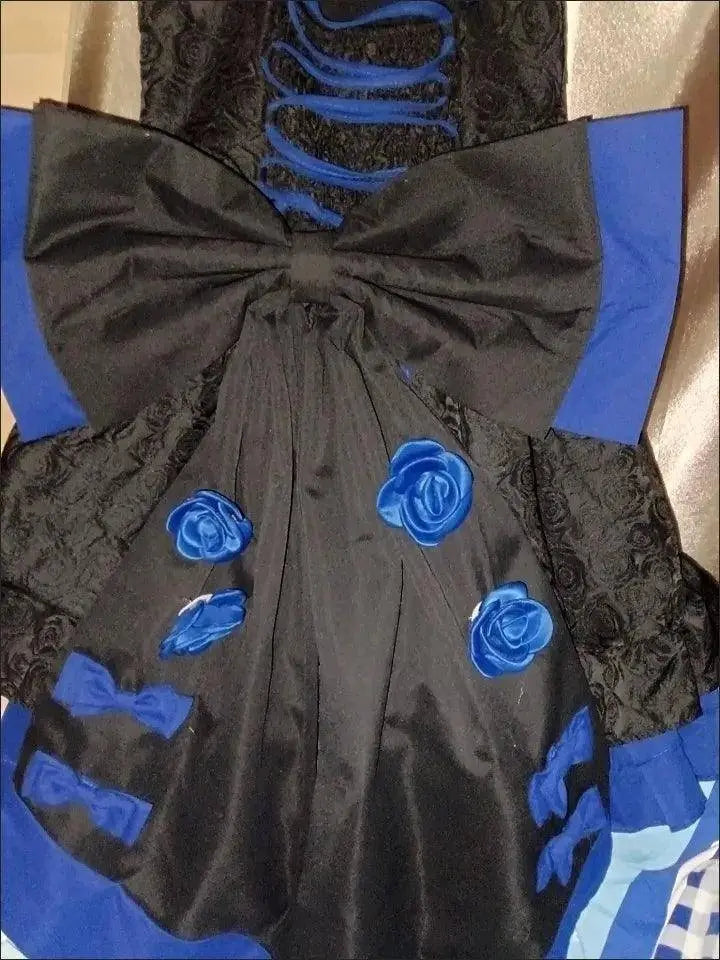 COALFELL Vintage Blue Gothic Lolita Jsk Dress Women Elegant Rose Ruffles Bow Princess Dresses Halloween Girls Tea Party Dress SS69