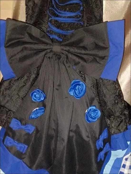 COALFELL Vintage Blue Gothic Lolita Jsk Dress Women Elegant Rose Ruffles Bow Princess Dresses Halloween Girls Tea Party Dress SS69
