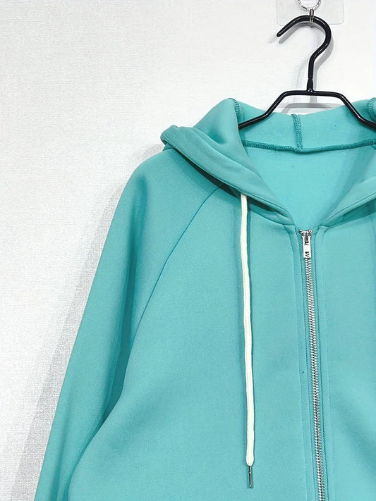 Cartoon Print Zip-up Hoodie Sweatshirt, Casual Long Raglan Sleeve Slant Pockets Drawstring Jacket For Fall & Winter, Women's Clothing SS69