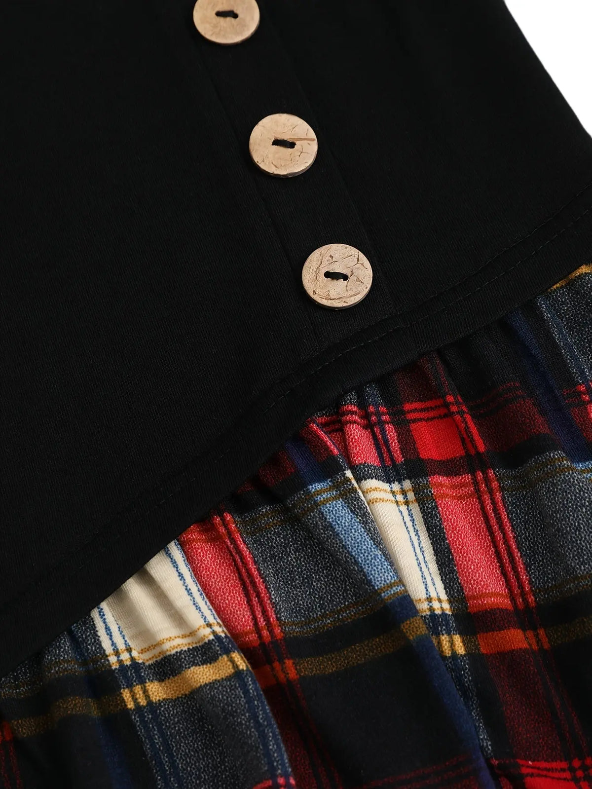 Casual Plaid Patchwork Long Sleeve V-Neck Tunic, Polyester Knit Fabric, Color Block Design, for Spring/Fall SS69