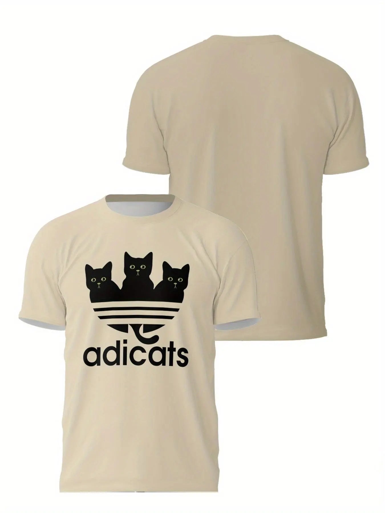 Casual Polyester-Spandex Knit T-Shirt with 3D Cat Print for Adults, Crew Neck, Regular Fit, Breathable Summer Tee with Slight Stretch - SS69