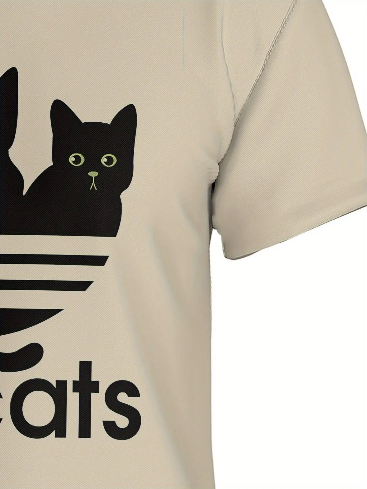 Casual Polyester-Spandex Knit T-Shirt with 3D Cat Print for Adults, Crew Neck, Regular Fit, Breathable Summer Tee with Slight Stretch - SS69