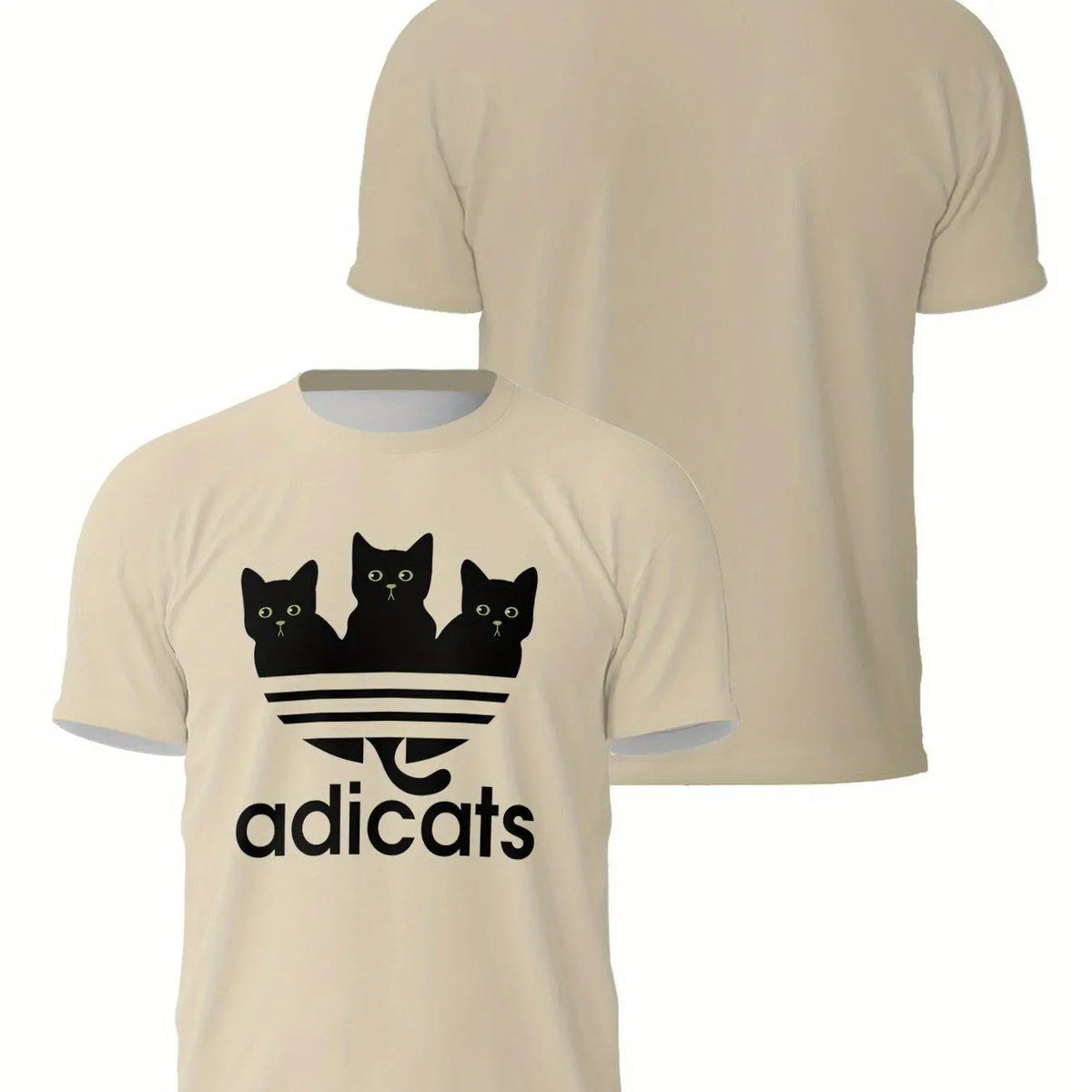 Casual Polyester-Spandex Knit T-Shirt with 3D Cat Print for Adults, Crew Neck, Regular Fit, Breathable Summer Tee with Slight Stretch - SS69