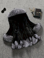 Casual Style Faux Fur Coat with Fox Fur Collar, Women'S Mid-Length Loose Fit Polyester Coat with Pockets, Fall/Winter Knitted Fabric Outerwear SS69