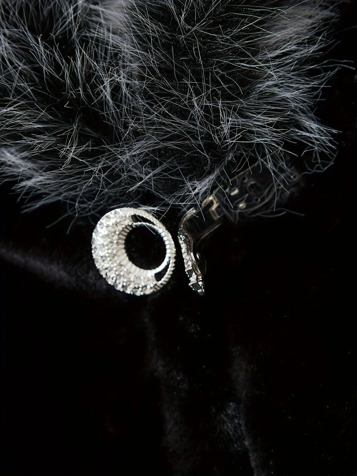 Casual Style Faux Fur Coat with Fox Fur Collar, Women'S Mid-Length Loose Fit Polyester Coat with Pockets, Fall/Winter Knitted Fabric Outerwear SS69