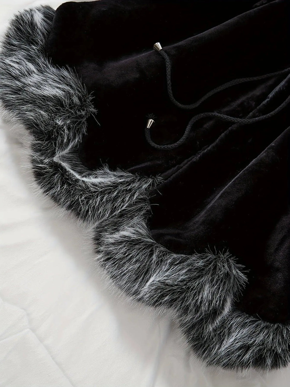 Casual Style Faux Fur Coat with Fox Fur Collar, Women'S Mid-Length Loose Fit Polyester Coat with Pockets, Fall/Winter Knitted Fabric Outerwear SS69