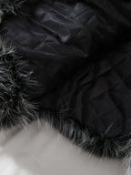 Casual Style Faux Fur Coat with Fox Fur Collar, Women'S Mid-Length Loose Fit Polyester Coat with Pockets, Fall/Winter Knitted Fabric Outerwear SS69