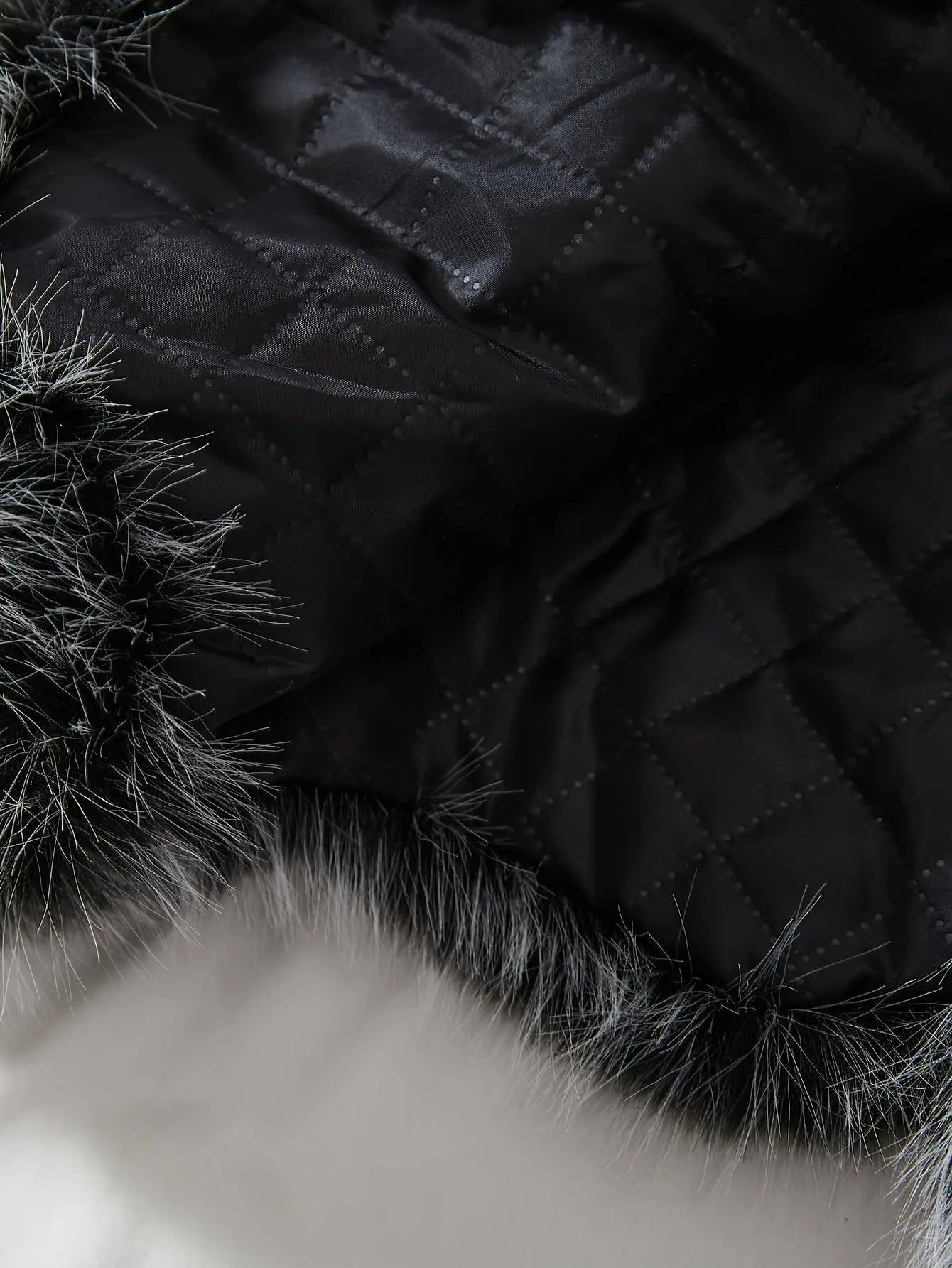 Casual Style Faux Fur Coat with Fox Fur Collar, Women'S Mid-Length Loose Fit Polyester Coat with Pockets, Fall/Winter Knitted Fabric Outerwear SS69