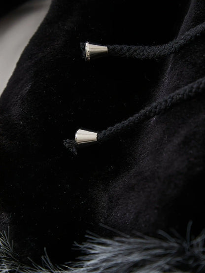 Casual Style Faux Fur Coat with Fox Fur Collar, Women'S Mid-Length Loose Fit Polyester Coat with Pockets, Fall/Winter Knitted Fabric Outerwear SS69