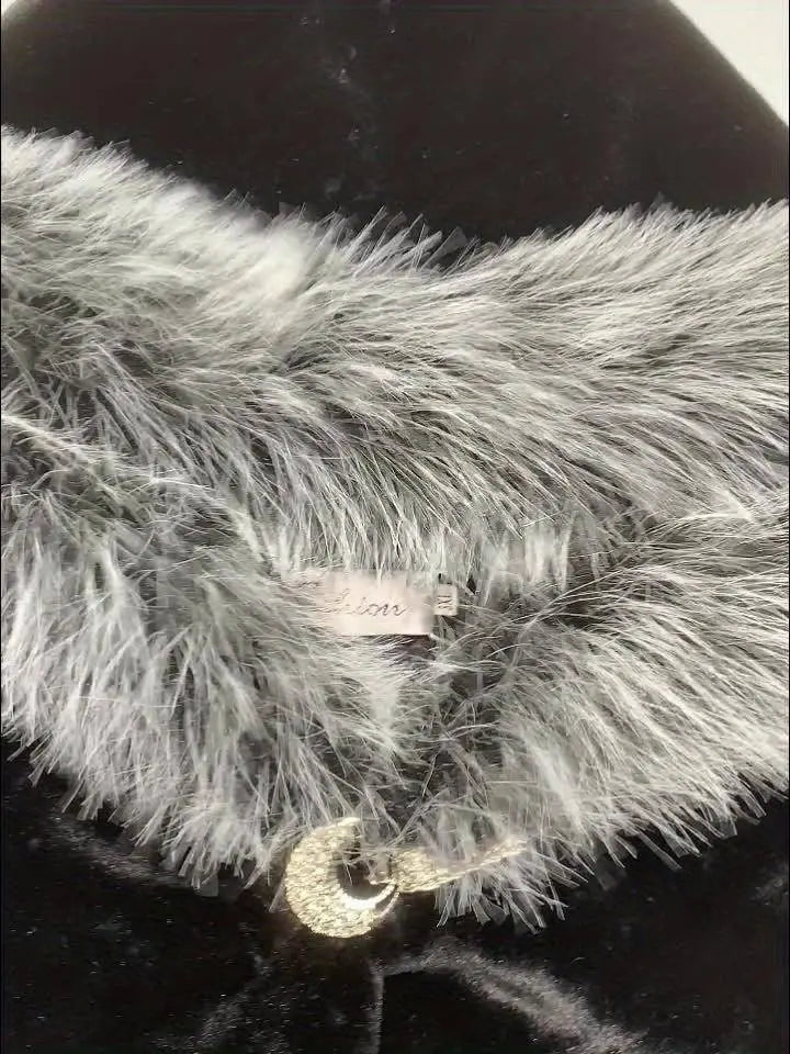 Casual Style Faux Fur Coat with Fox Fur Collar, Women'S Mid-Length Loose Fit Polyester Coat with Pockets, Fall/Winter Knitted Fabric Outerwear SS69