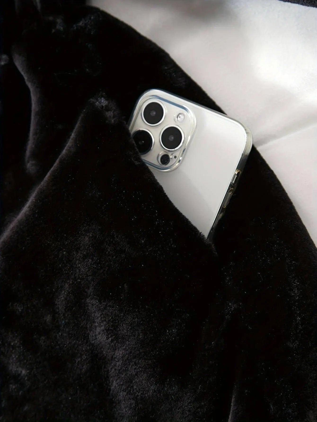 Casual Style Faux Fur Coat with Fox Fur Collar, Women'S Mid-Length Loose Fit Polyester Coat with Pockets, Fall/Winter Knitted Fabric Outerwear SS69