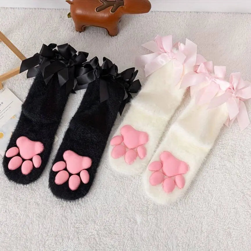 Cat Claw Print Socks, Music Festival Cosplay Comfy & Cute Fuzzy Warm Socks, Women's Stockings & Hosiery SS69