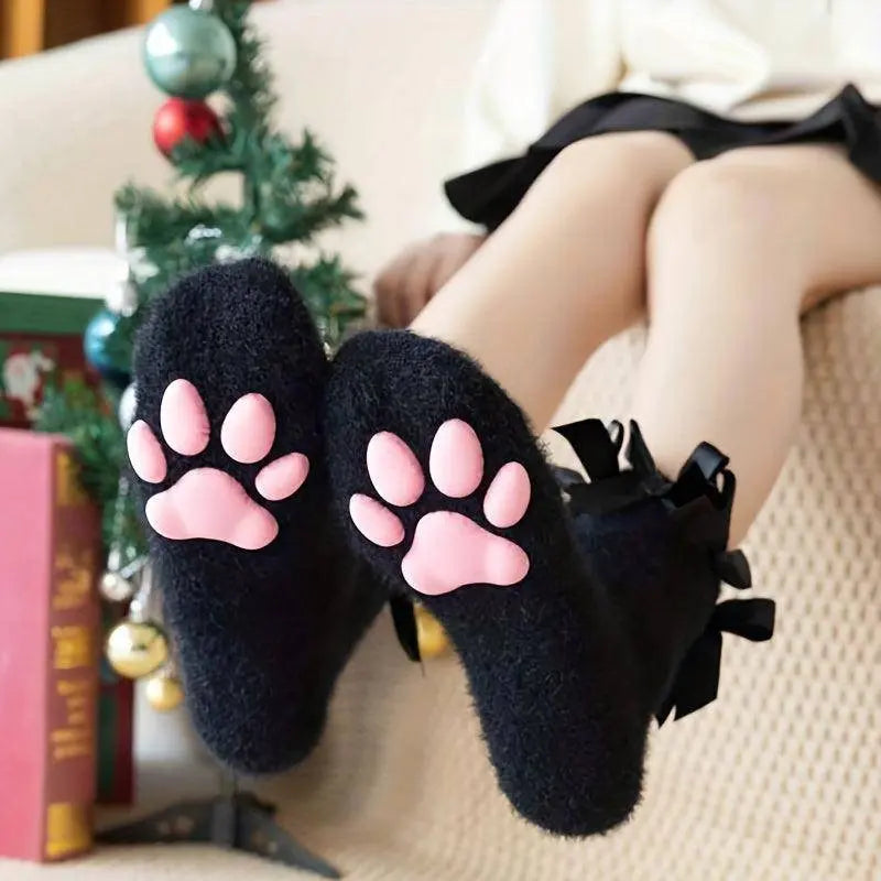 Cat Claw Print Socks, Music Festival Cosplay Comfy & Cute Fuzzy Warm Socks, Women's Stockings & Hosiery SS69