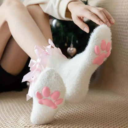 Cat Claw Print Socks, Music Festival Cosplay Comfy & Cute Fuzzy Warm Socks, Women's Stockings & Hosiery SS69