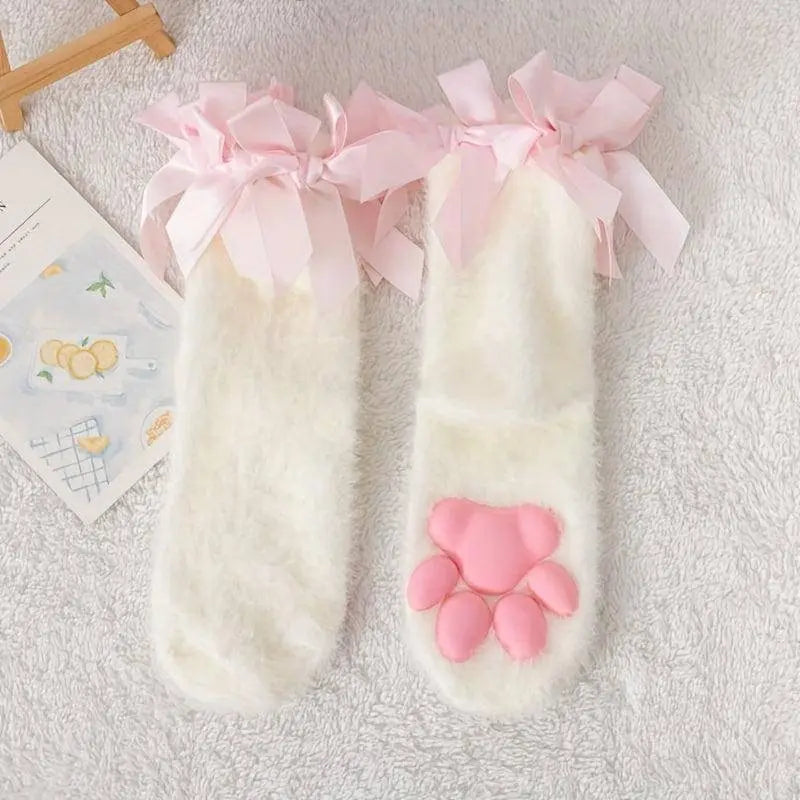 Cat Claw Print Socks, Music Festival Cosplay Comfy & Cute Fuzzy Warm Socks, Women's Stockings & Hosiery SS69 20.69 1 Pair White / One-size