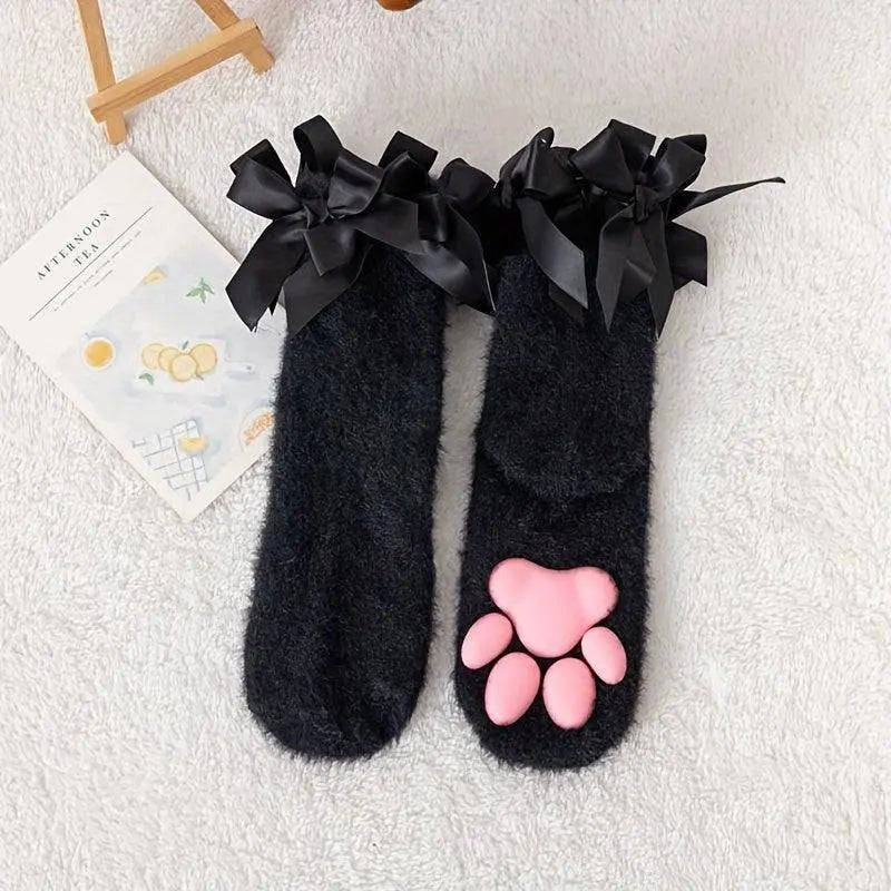 Cat Claw Print Socks, Music Festival Cosplay Comfy & Cute Fuzzy Warm Socks, Women's Stockings & Hosiery SS69 20.69 1 Pair Black / One-size