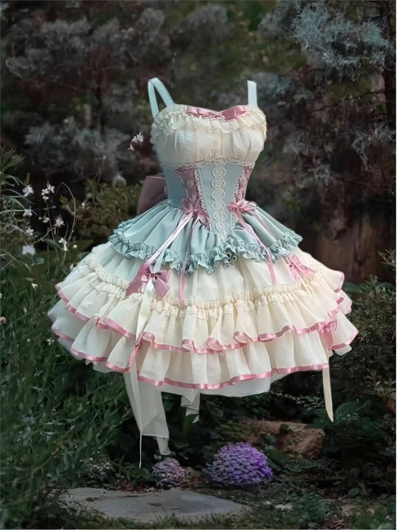 Charming Princess Lolita Dress for Women - Elegant Sleeveless Pleated Party Gown with Ribbon Bow Detail, Polyester Mini Cake Skirt - No Short Sleeve Top, Gloves, or Headwear Included SS69