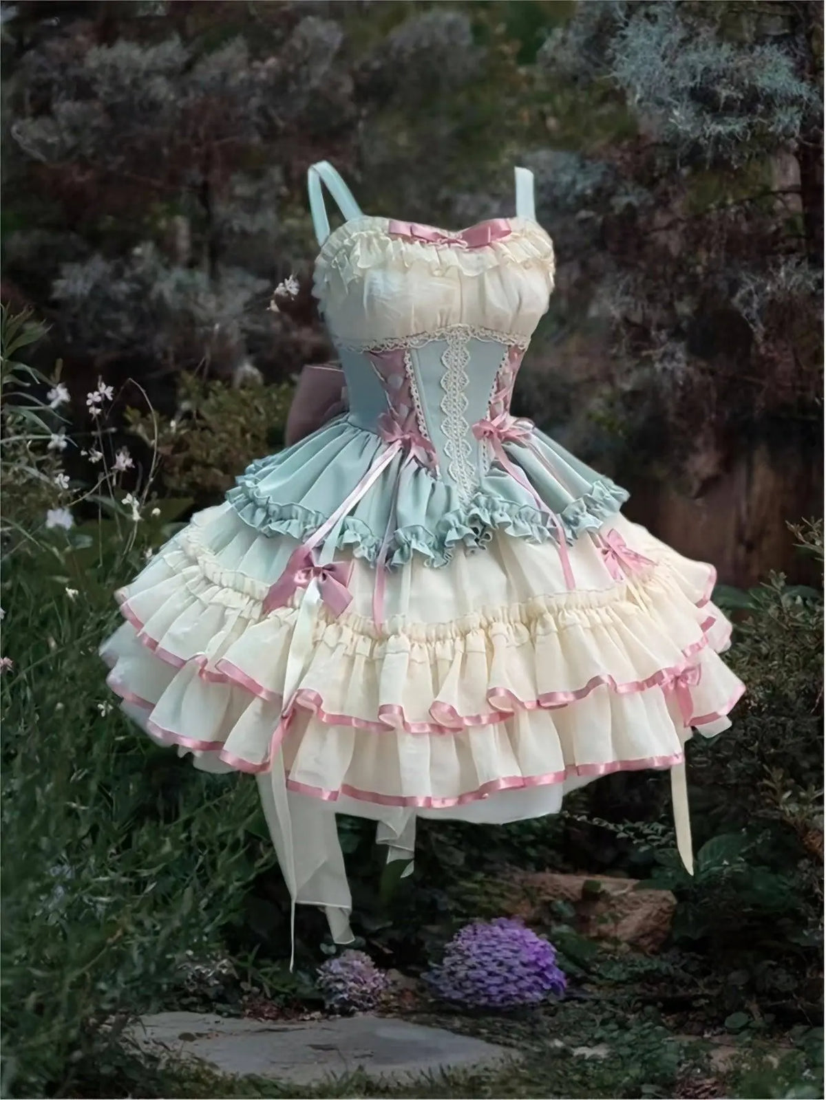 Charming Princess Lolita Dress for Women - Elegant Sleeveless Pleated Party Gown with Ribbon Bow Detail, Polyester Mini Cake Skirt - No Short Sleeve Top, Gloves, or Headwear Included SS69