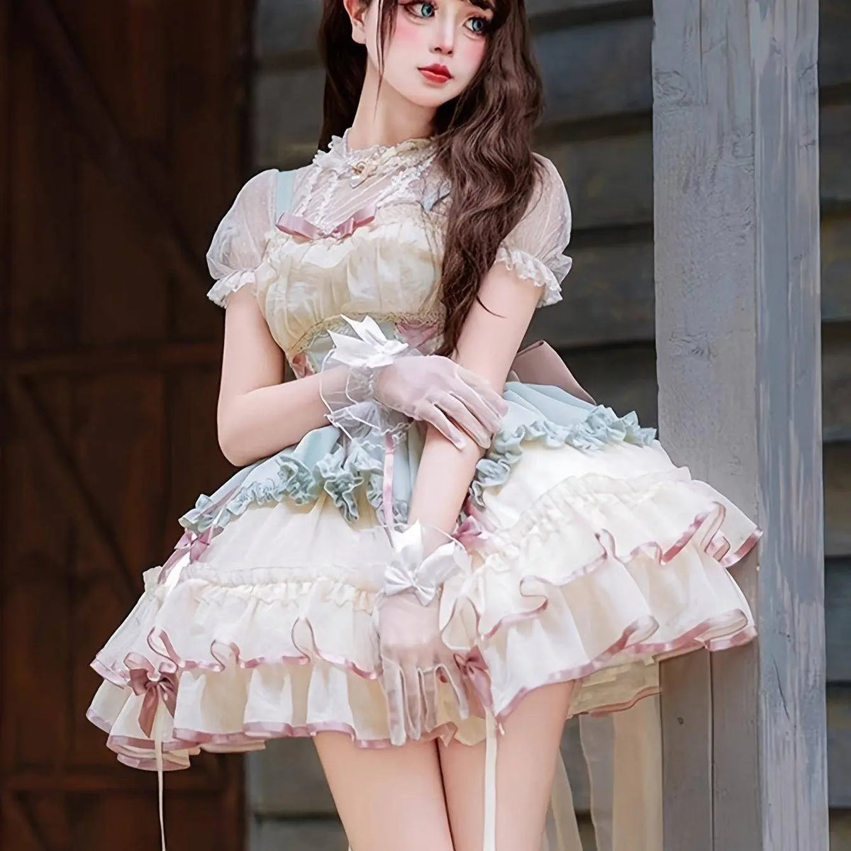 Charming Princess Lolita Dress for Women - Elegant Sleeveless Pleated Party Gown with Ribbon Bow Detail, Polyester Mini Cake Skirt - No Short Sleeve Top, Gloves, or Headwear Included SS69
