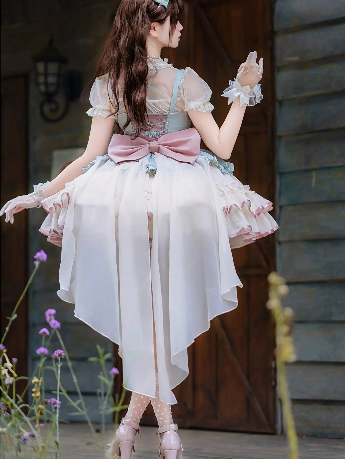 Charming Princess Lolita Dress for Women - Elegant Sleeveless Pleated Party Gown with Ribbon Bow Detail, Polyester Mini Cake Skirt - No Short Sleeve Top, Gloves, or Headwear Included SS69