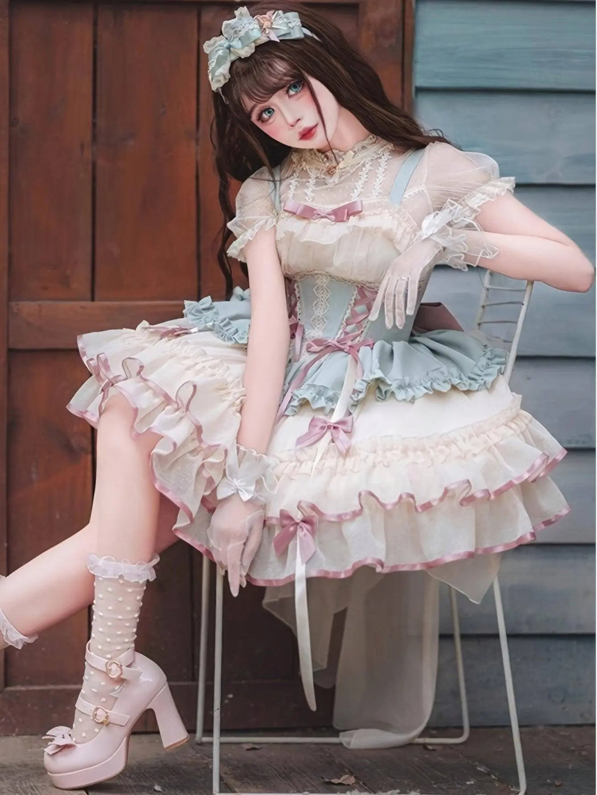 Charming Princess Lolita Dress for Women - Elegant Sleeveless Pleated Party Gown with Ribbon Bow Detail, Polyester Mini Cake Skirt - No Short Sleeve Top, Gloves, or Headwear Included SS69