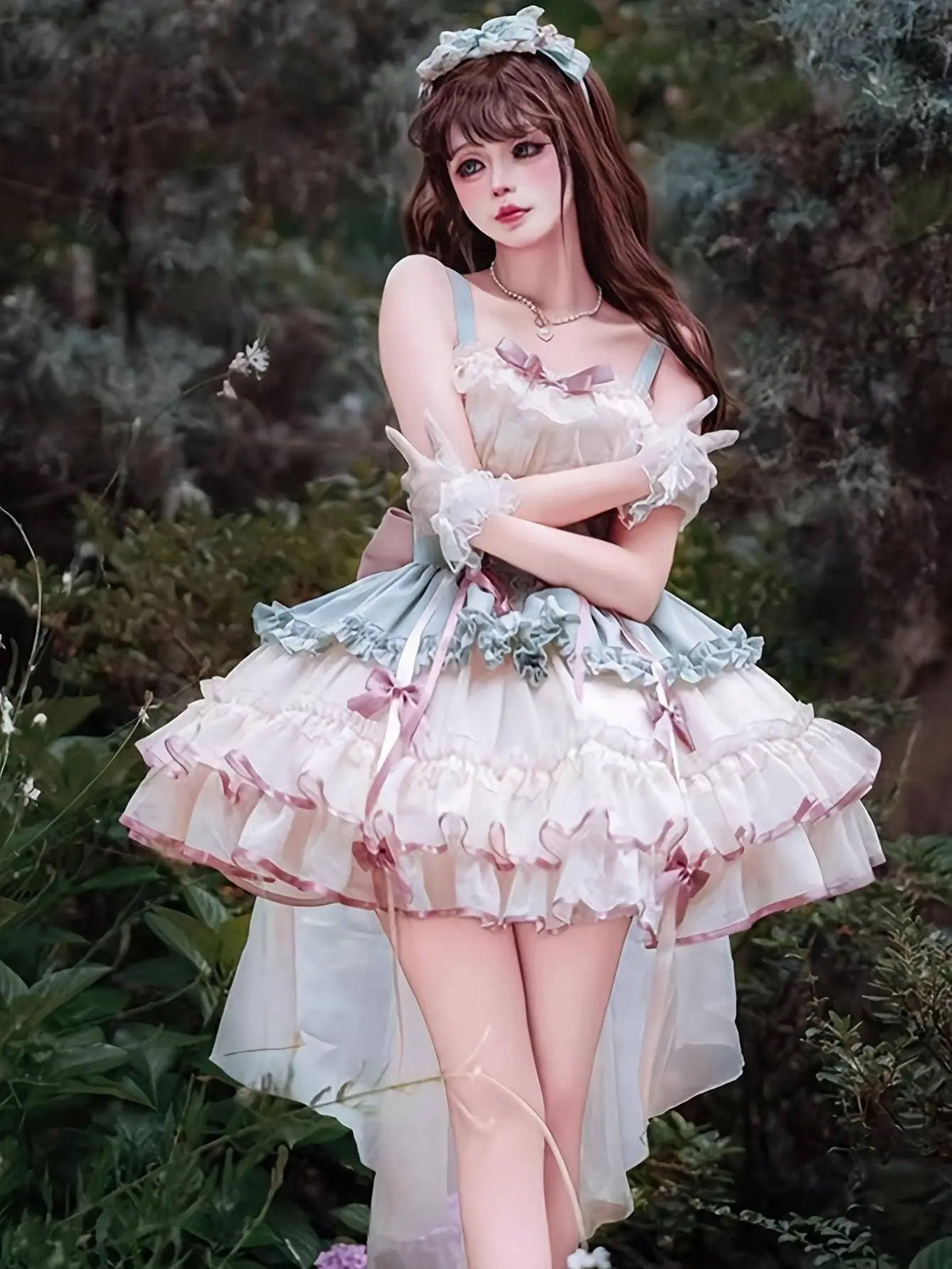 Charming Princess Lolita Dress for Women - Elegant Sleeveless Pleated Party Gown with Ribbon Bow Detail, Polyester Mini Cake Skirt - No Short Sleeve Top, Gloves, or Headwear Included SS69