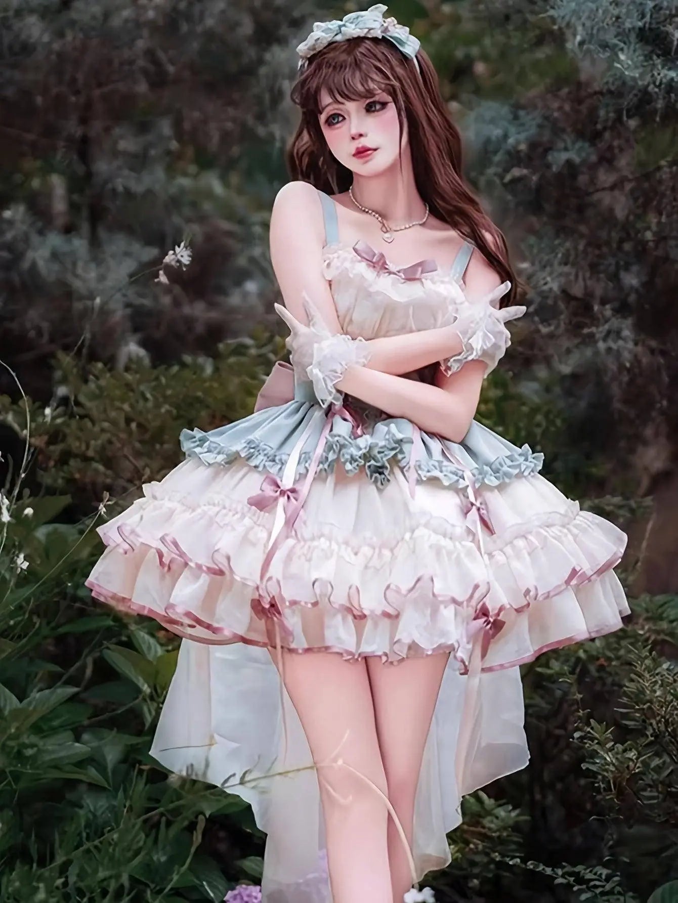 Charming Princess Lolita Dress for Women - Elegant Sleeveless Pleated Party Gown with Ribbon Bow Detail, Polyester Mini Cake Skirt - No Short Sleeve Top, Gloves, or Headwear Included SS69
