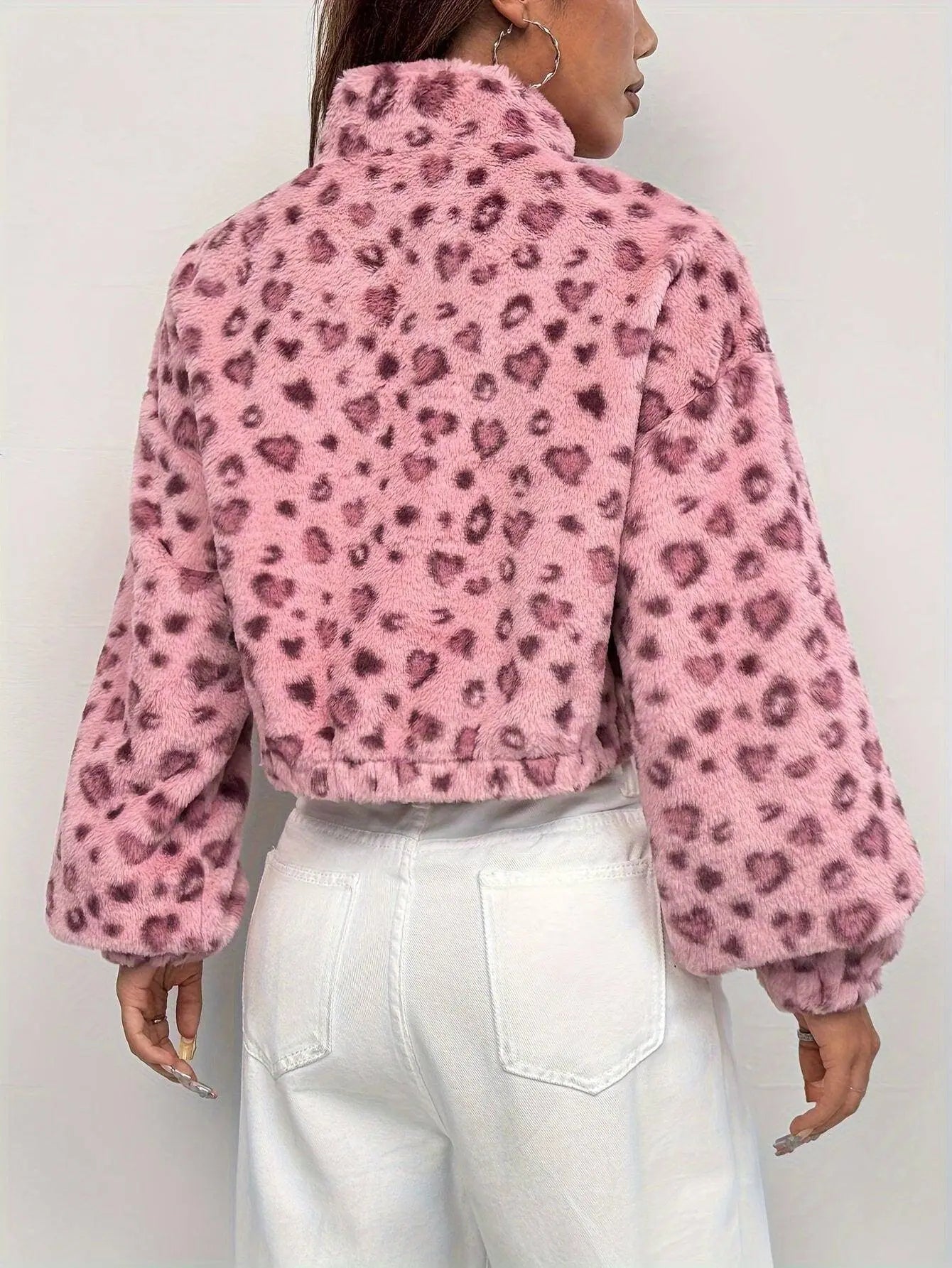 Chic Leopard Print Zip-Up Jacket for Women - Cozy Polyester, Machine Washable, Casual Style SS69
