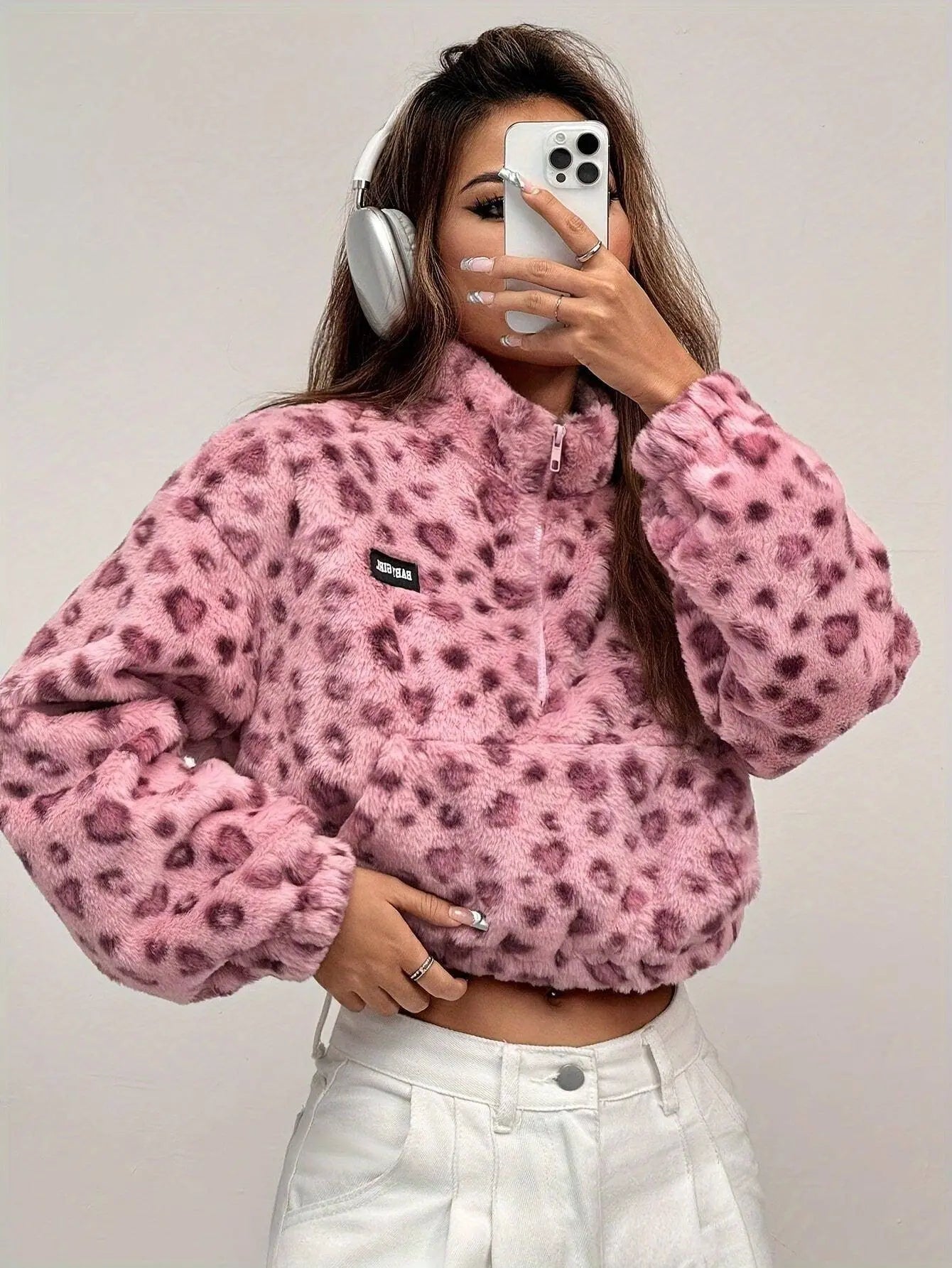 Chic Leopard Print Zip-Up Jacket for Women - Cozy Polyester, Machine Washable, Casual Style SS69