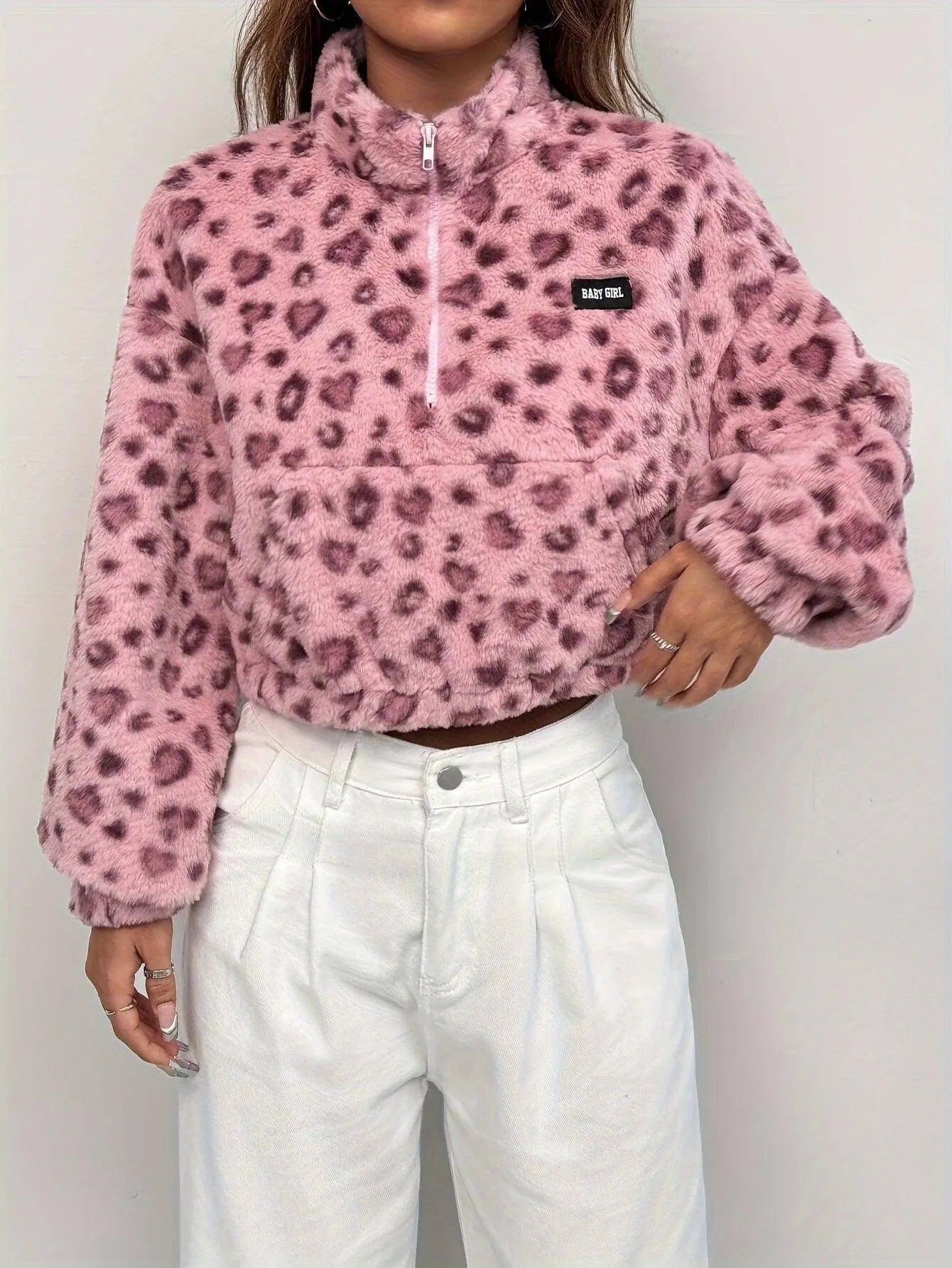 Chic Leopard Print Zip-Up Jacket for Women - Cozy Polyester, Machine Washable, Casual Style SS69