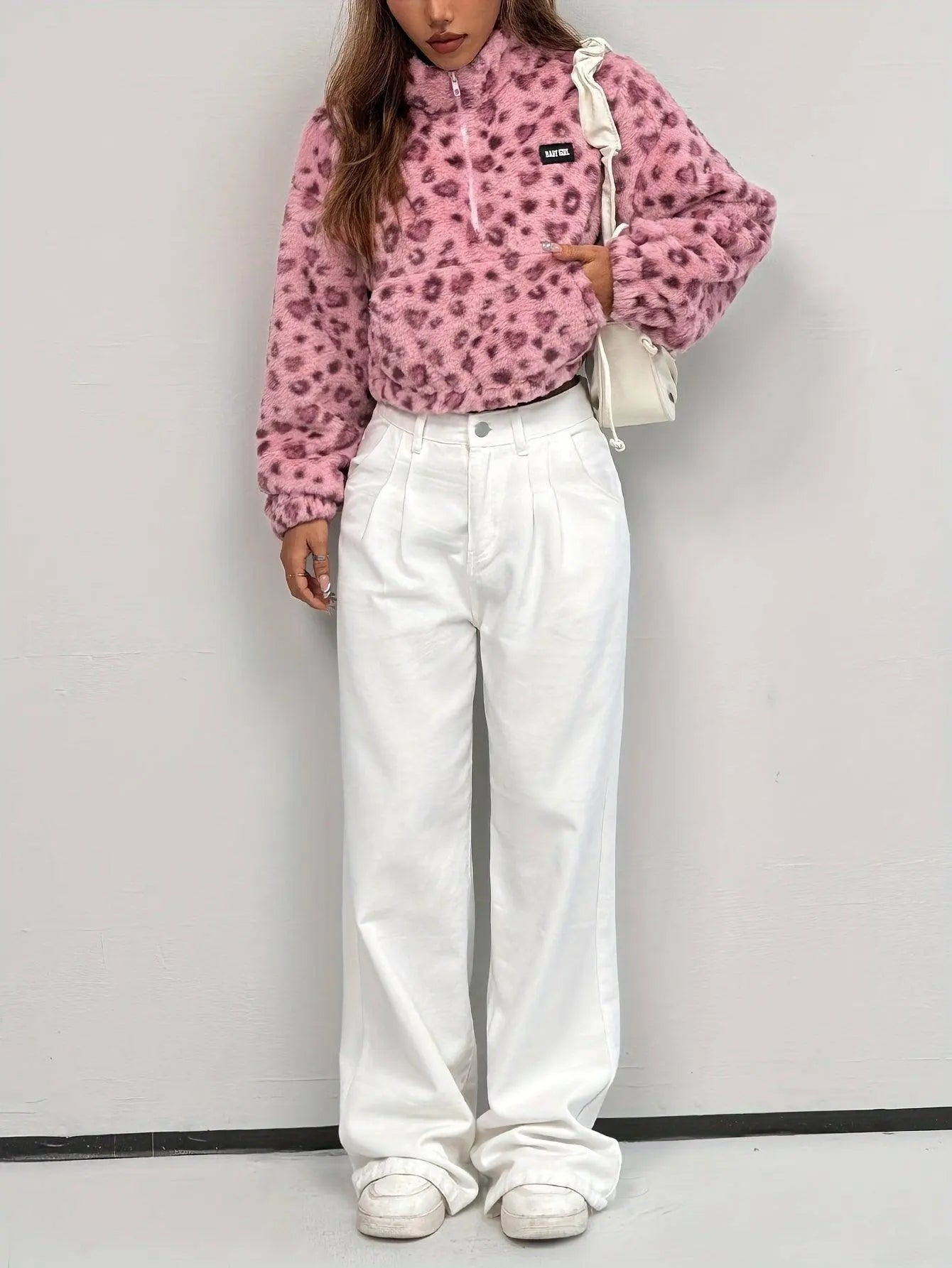 Chic Leopard Print Zip-Up Jacket for Women - Cozy Polyester, Machine Washable, Casual Style SS69